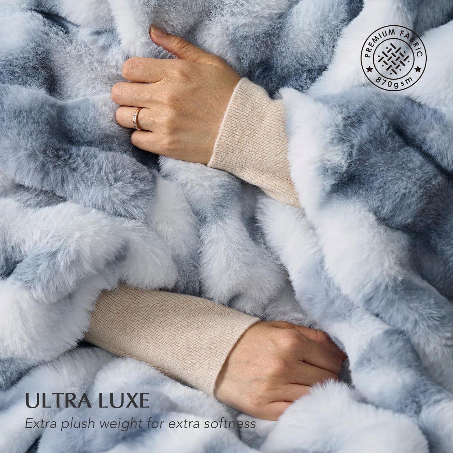 EVERGRACE Ultra Soft Luxury Fluffy Ridgeline Faux Rabbit Fur Throw Blanket, Thick Warm Bubble Throw for Bed, Cozy Plush Reversible Blankets for Couch, Chair, Sofa, Cloud Blue, 60x80 Inches, 870 GSM