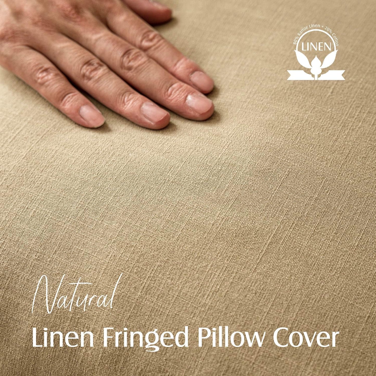 Foindtower Set of 2 Decorative Linen Fringe Throw Pillow Covers Farmhouse Cushion Cover with Tassels Lumbar Accent Pillowcase for Bed Couch Living Room Home Bedroom Decor,12×24 Inch,Light Khaki Taupe