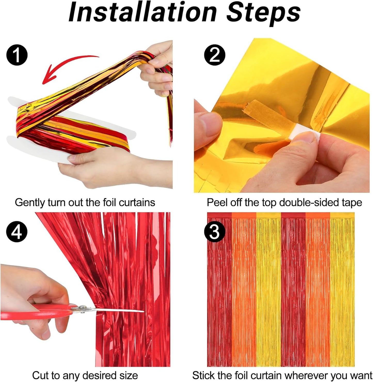 2 Pack Thanksgiving Backdrop, 3.28 FT x 7.05 FT Red Orange Gold Party Streamer, Metallic Fringe Curtains Foil Streamer Tinsel Backdrop, Thanksgiving Party Decorations Photo Props Wall Decor