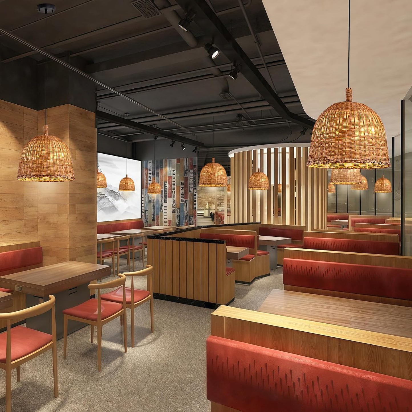 3-Light Dark Curry Rattan Pendant Light,13.77" Rustic Hanging Light,Brown Wicker Pendant Light Hand-Woven Rattan Chandelier for Workplace Dining Living Bedroom Kitchen Farmhouse