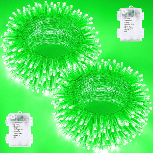 2 Pack Halloween String Lights Battery Operated with Timer, 66FT 200 LED Waterproof Battery Fairy Lights, 8 Modes Twinkle Light for Indoor & Outdoor Party Bedroom Garland Tree Christmas Decor (Green)