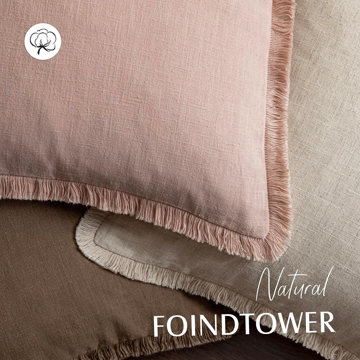 Foindtower Set of 2 Decorative Linen Fringe Throw Pillow Covers Farmhouse Cushion Cover with Tassels Lumbar Accent Pillowcase for Bed Couch Sofa Living Room Home Bedroom Decor,12×24 Inch,Light Pink