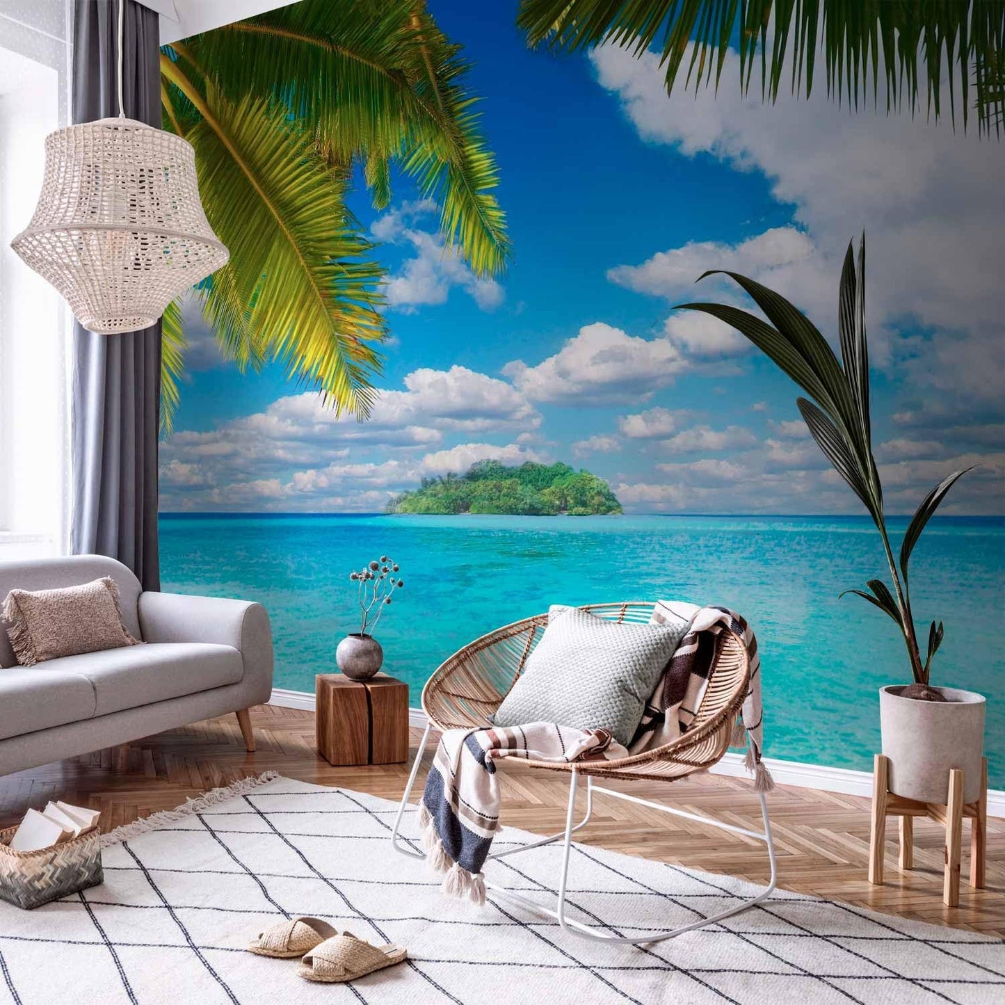 artgeist Wall Mural Nature 216x98 in - XXL Non-Woven Corner Wallpaper Fleece Angle Wall Decor Photo Print Picture Holiday Lagoon Palms n-A-10068-a-a
