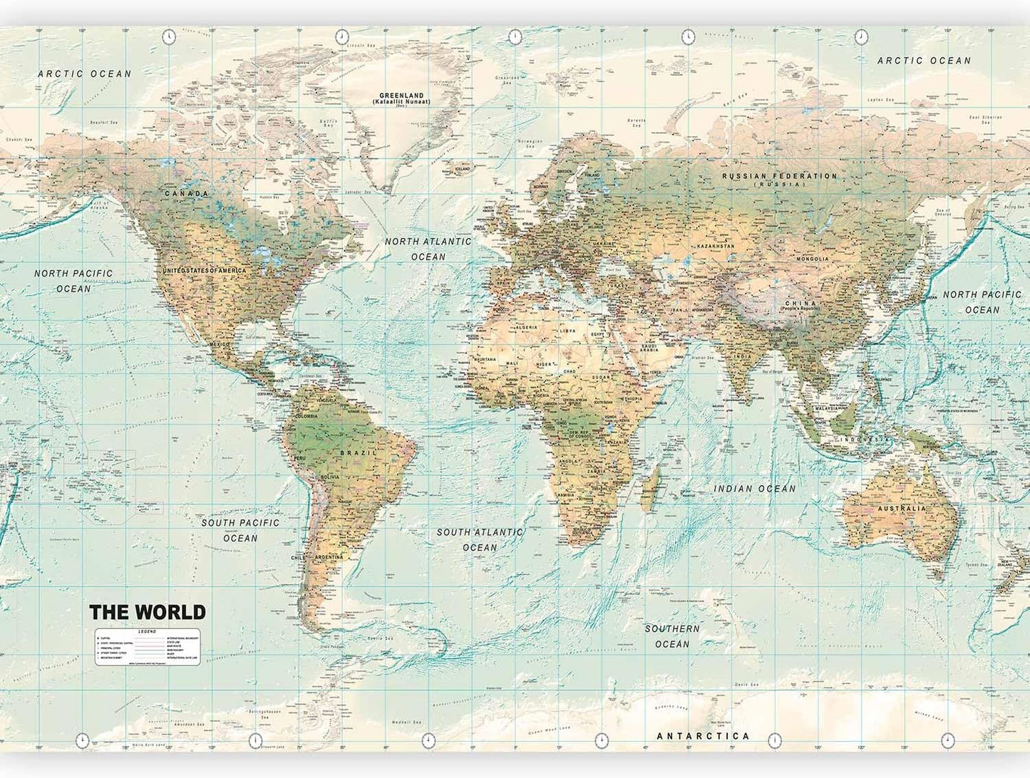 artgeist Premium Wall Mural World Map 138x101 in - XXL Non-Woven Wallpaper Fleece Wall Decor Photo Print Picture Image Design Home Map of The World k-A-0091-a-d