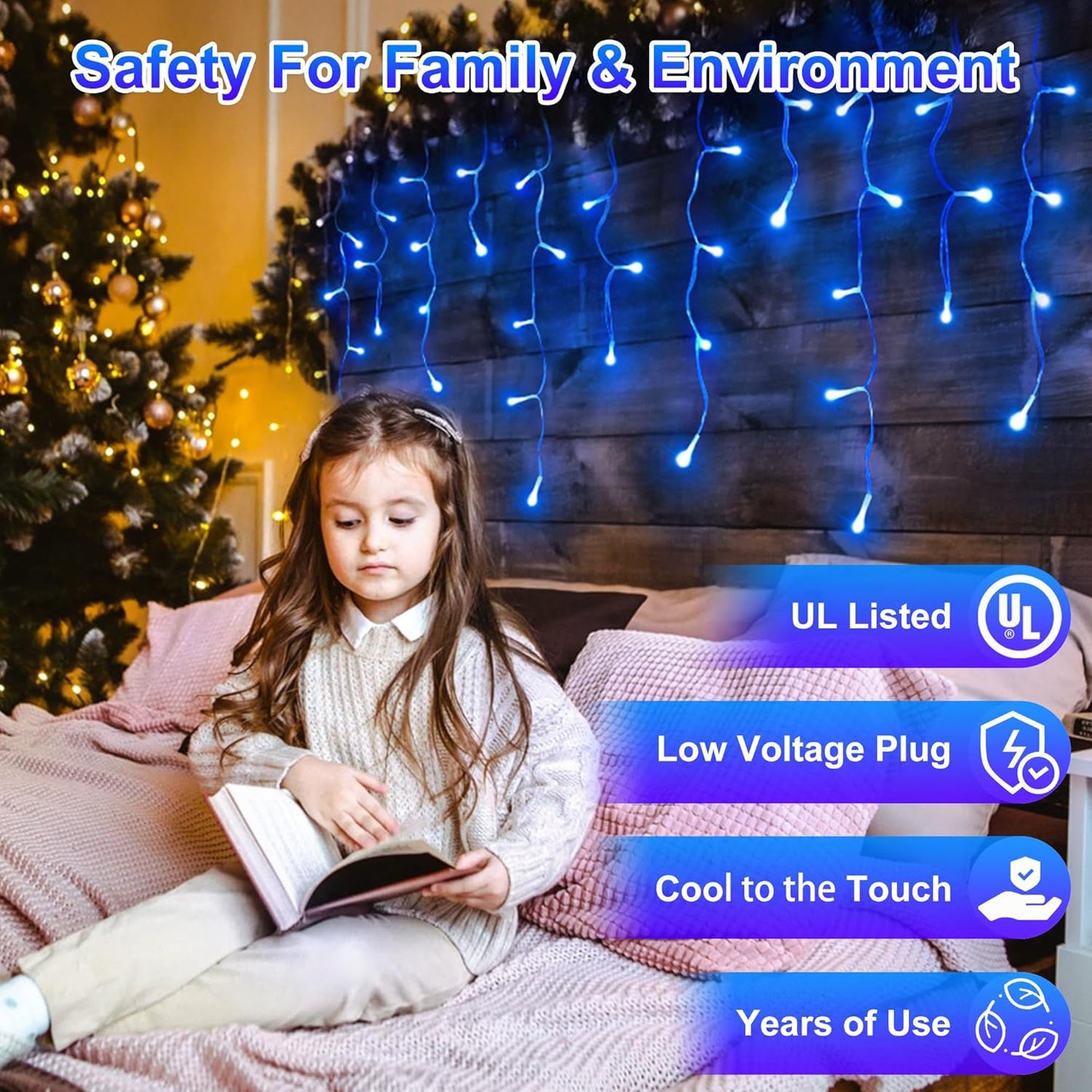 810LED 82FT Christmas Lights, 180Drops 12 Modes Blue Christmas String Lights Outdoor Dimmable, Waterproof Christmas Decoration Fairy Lights with Timer for Eaves Indoor Party Patio Window Fence Blue