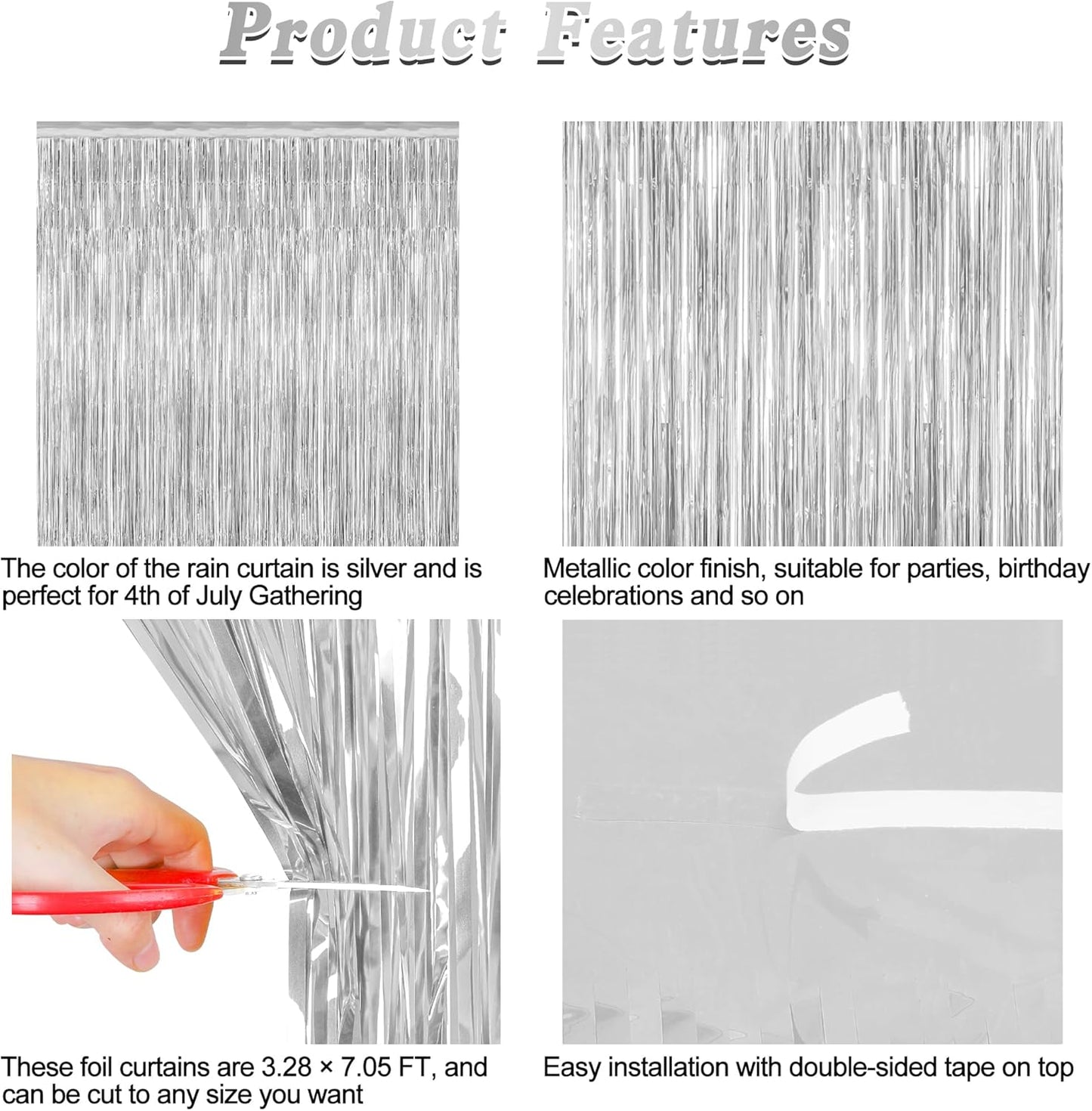 12 Pack Silver Backdrop. 3.28 FT x 7.05 FT Birthday Decorations, Metallic Silver Fringe Backdrop Foil Curtains Tinsel, Disco Party Decor Photo Booth Props Door Decorations Hanging