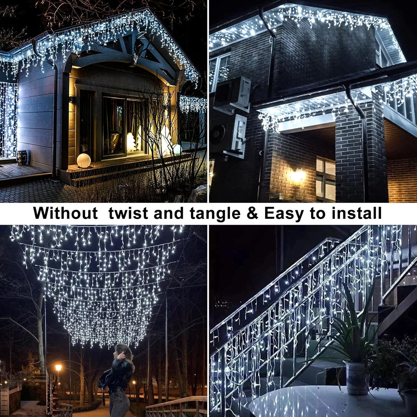 99ft 1216 LED Icicle Christmas Lights Outdoor - 8 Modes Icicle Lights with 228 Drops, Waterproof Plug in Fairy Curtain Light with Timer Memory for Party Holiday Wedding Decorations, Cool White