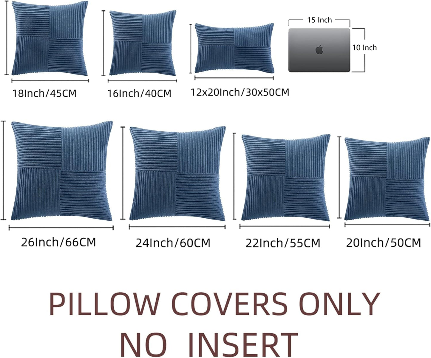 Fancy Homi 2 Packs Dusty Blue Big Decorative Throw Pillow Covers 24x24 Inch for Living Room Couch Bed, Rustic Farmhouse Boho Home Decor, Soft Corss Corduroy Patchwork Square Cushion Case 60x60 cm