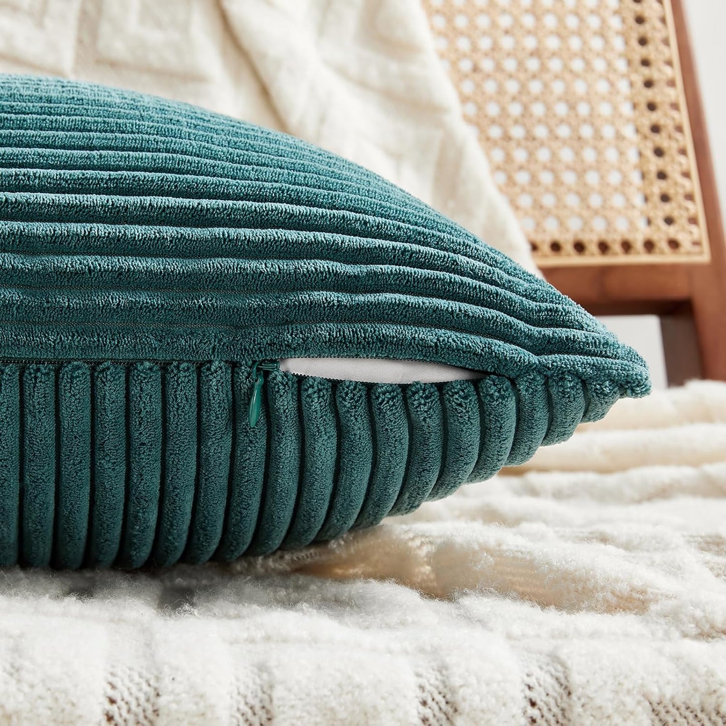 Fancy Homi 2 Packs Teal Decorative Throw Pillow Covers 22x22 Inch for Living Room Couch Bed Sofa, Rustic Farmhouse Boho Home Decor, Soft Corss Corduroy Patchwork Accent Square Cushion Case 55x55 cm