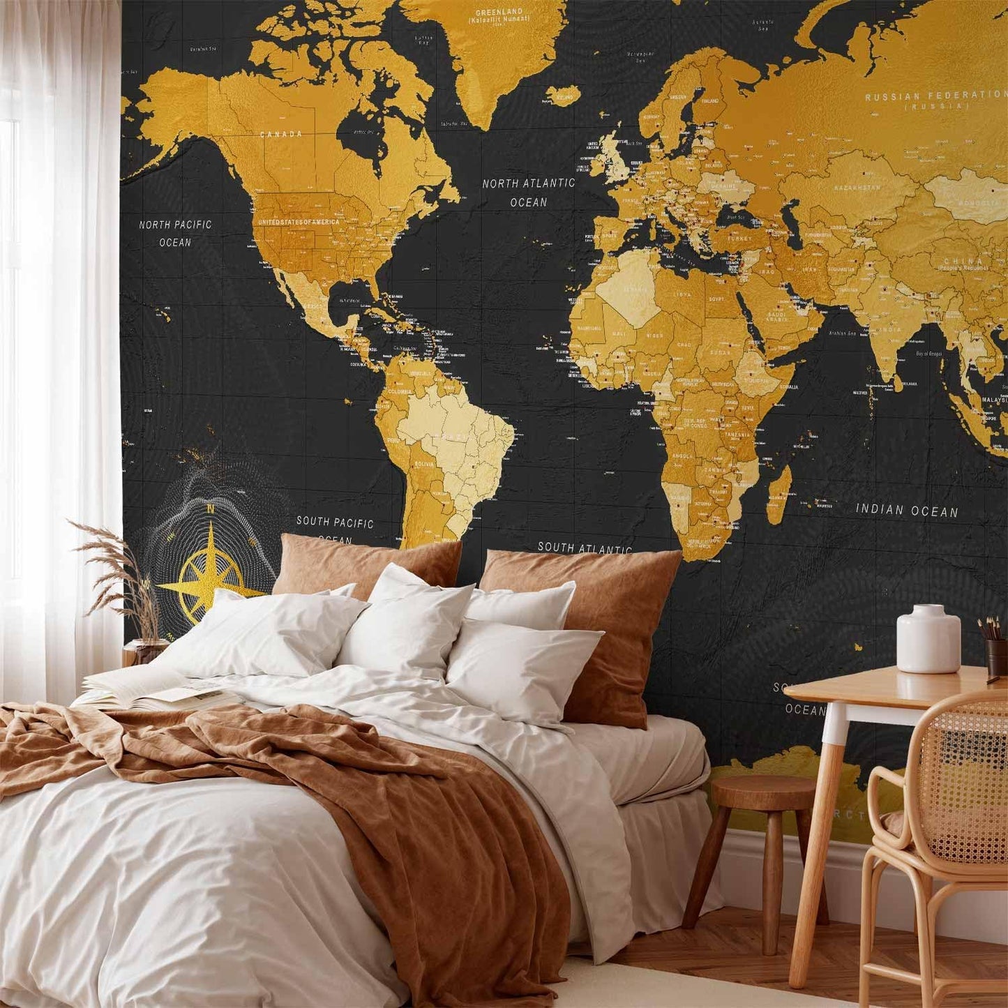 artgeist Wall Mural World Map 193x138 in - XXL Peel and Stick Self-Adhesive Wallpaper Removable Large Sticker Foil Wall Decor Print Picture Image Design Map of The World k-A-0130-a-a