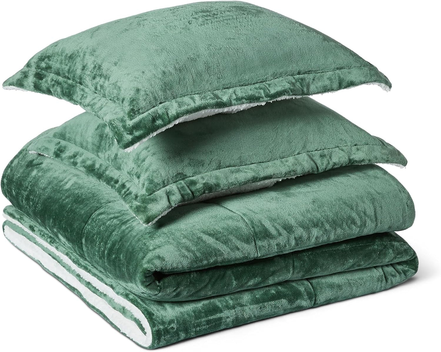 Amazon Basics Reversible Sherpa Comforter Set with Pillow Sham, Green, King