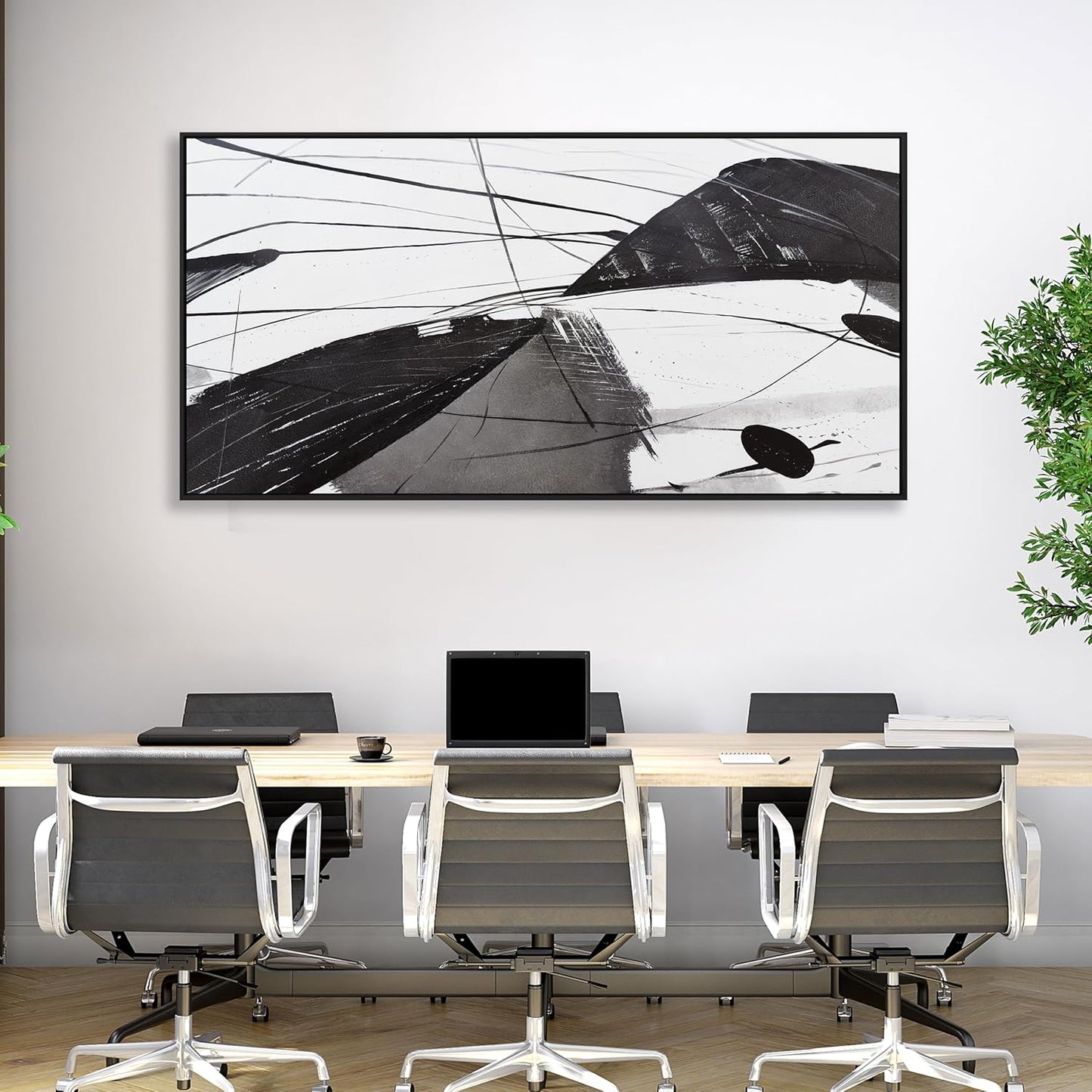 Abstract Canvas Art Home Wall Decor Black and White Abstract Wall Art Framed Artwork Modern Home Wall Decor for Living Room Bedroom Office 24"x48"