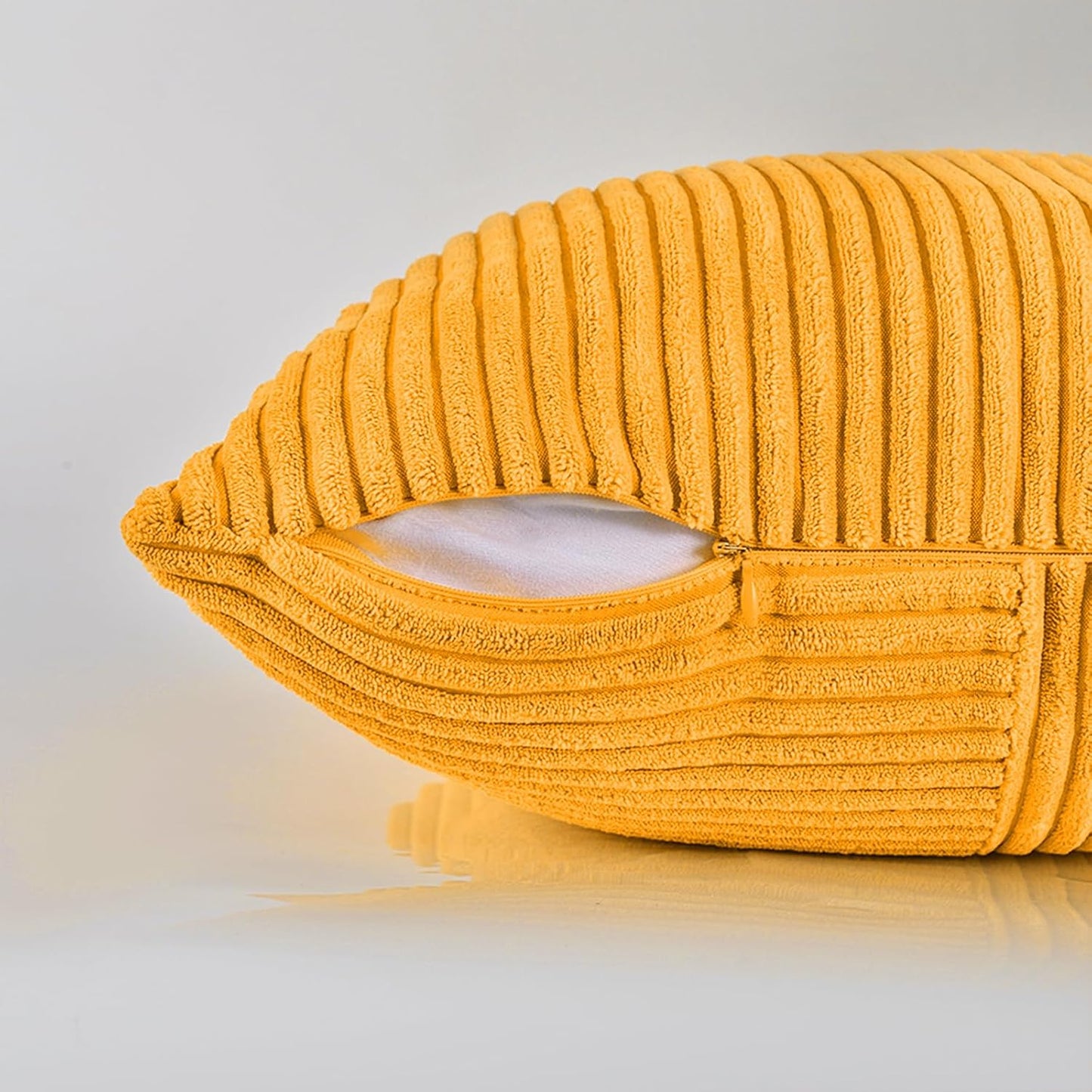 Fancy Homi 2 Packs Gold Yellow Lumbar Decorative Throw Pillow Covers 12x24 Inch for Couch Bed Sofa, Rustic Farmhouse Boho Spring Home Decor, Soft Striped Corduroy Rectangle Accent Cushion Case 30x60cm