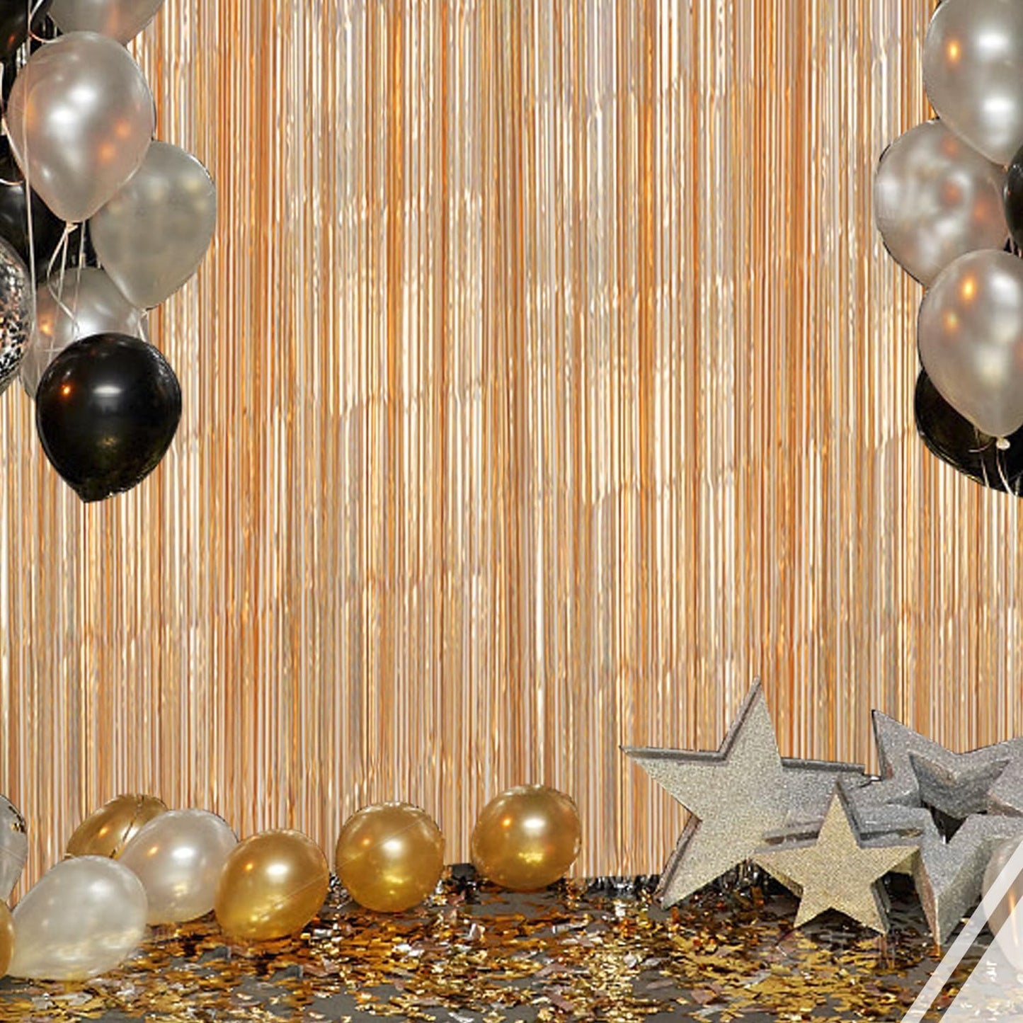 3 Pack Foil Fringe Backdrop - Laser Champagne Shiny Tinsel Curtains for Party Decoration/Photo Booth Props - 3.3x8.2 FT Metallic Foil Backdrop for Birthday, Wedding, Graduation, Christmas.