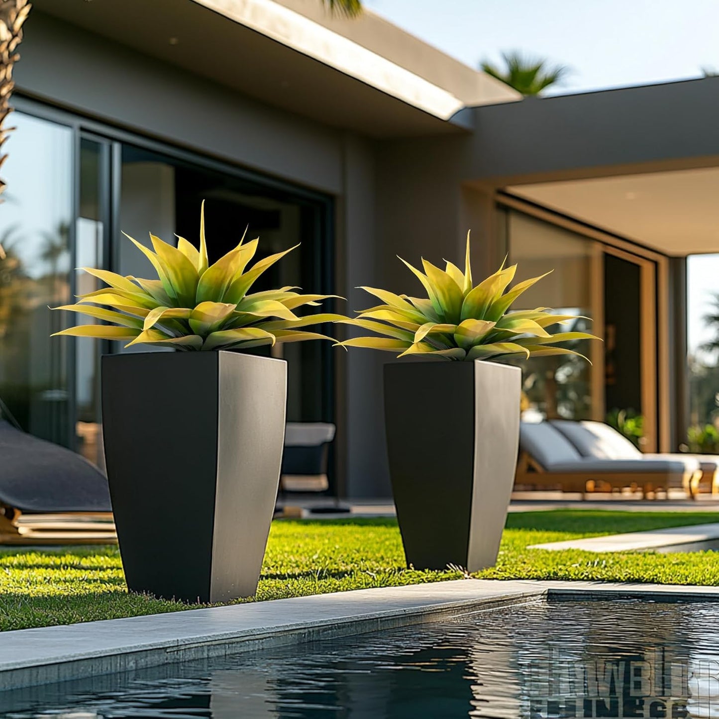 Artificial Plants Outdoor Faux Plant,Artificial Agave Faux Hostas Outdoor Uv Resistant Artificial Plants Indoor Fake Plant Artificial Agave Plant Indoor(2pcs, 28") Yellow