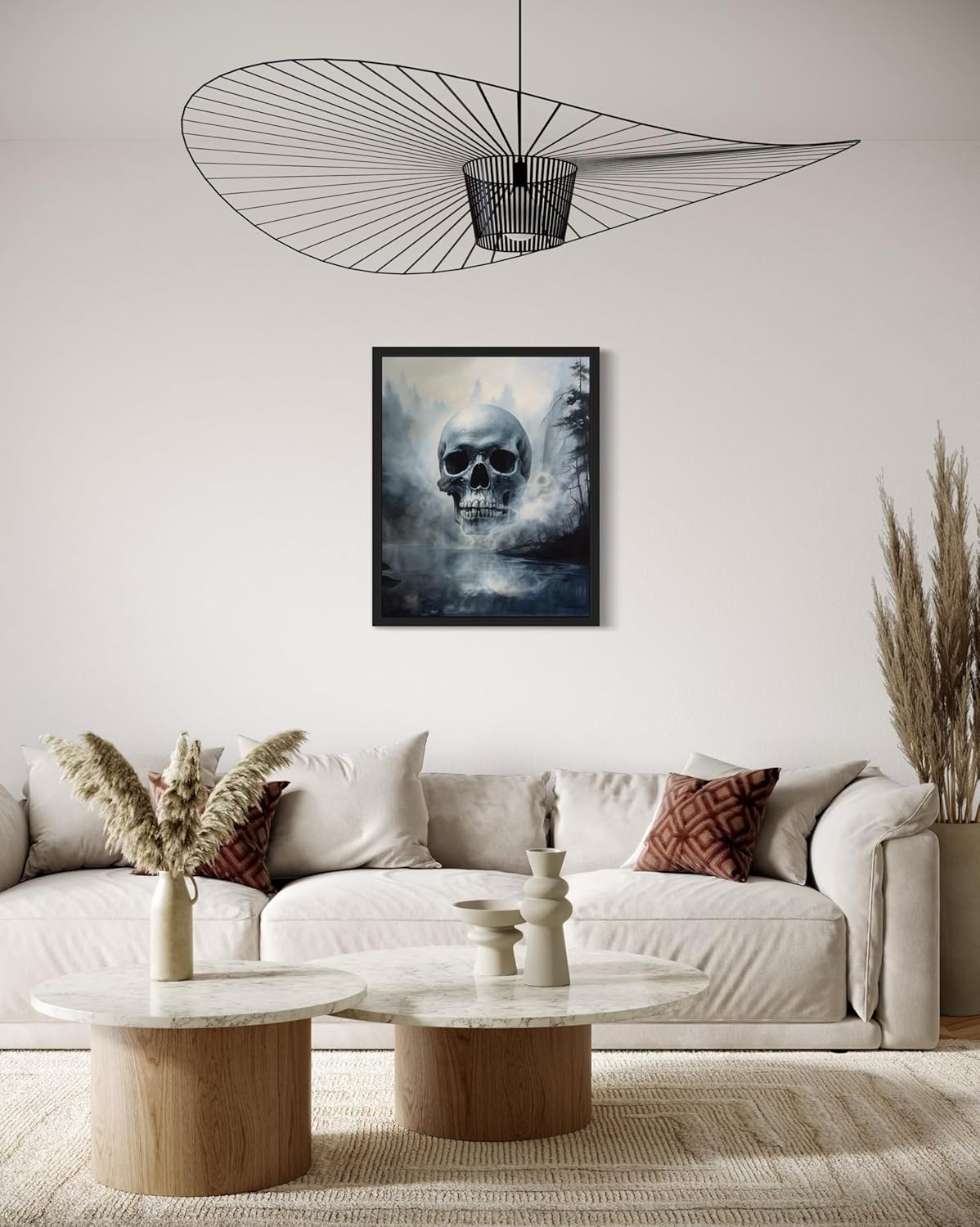 Foggy Skull Poster Art Print, Halloween Scary Vintage Wall Art Academia Spooky Painting Decoration for Horror Prints, Gothic Posters Bedroom Decor 89 (Foggy Skull, 8 x 10 inches, Black Frame)