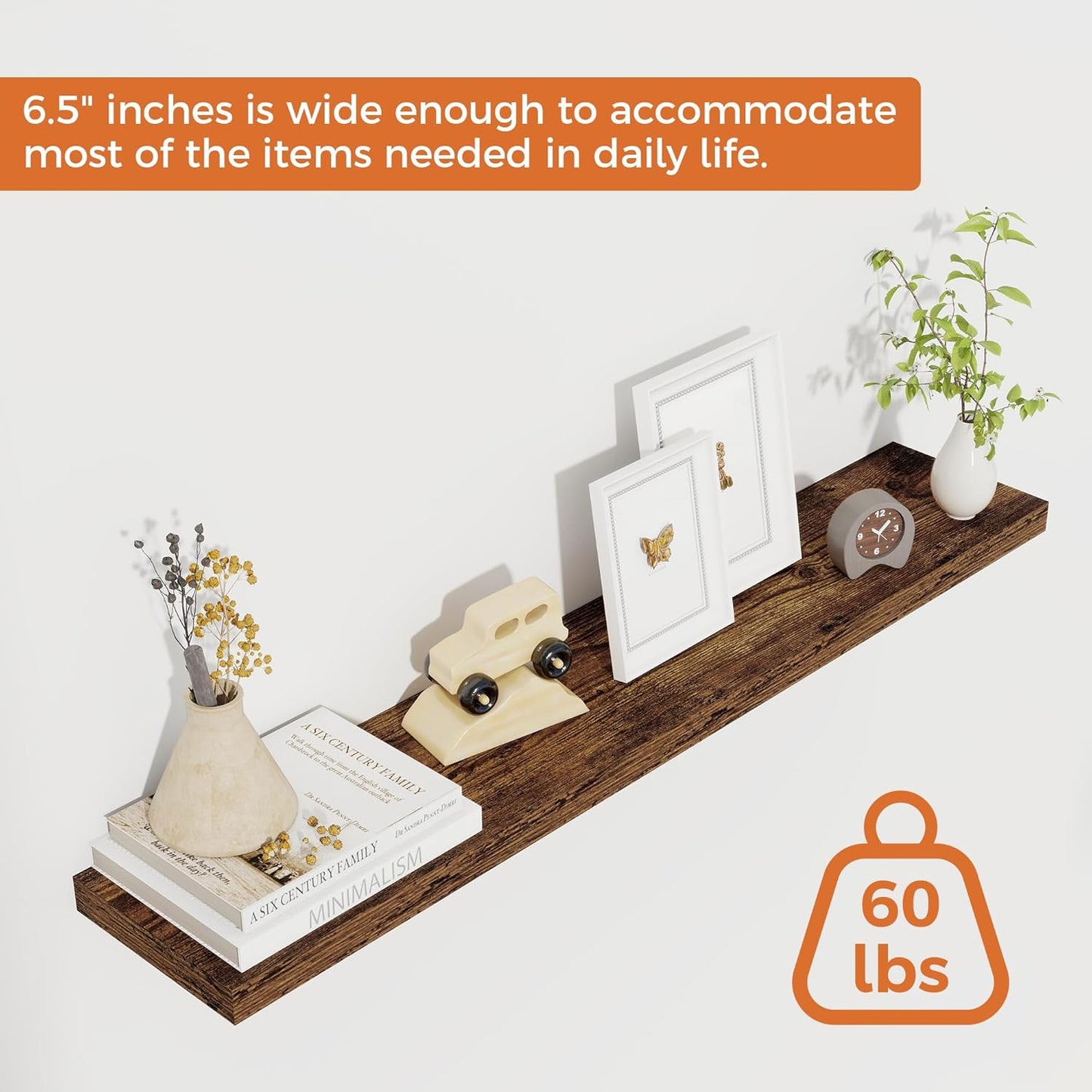 36Inch Floating Shelves for Wall 2 Pack Wood Shelves for Kitchen, Bathroom, Bedroom Wall Mounted Rustic Wood Floating Shelf with Invisible Brackets for Books, Storage, Decor, Rustic Brown