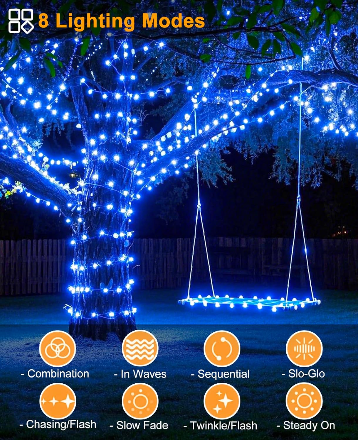 197FT 600 LED Christmas Lights Outdoor, Plug in Christmas Tree Lights 8 Modes, Waterproof String Twinkle Lights for Indoor House Patio Garden Party Wedding Holiday Decorations, Blue