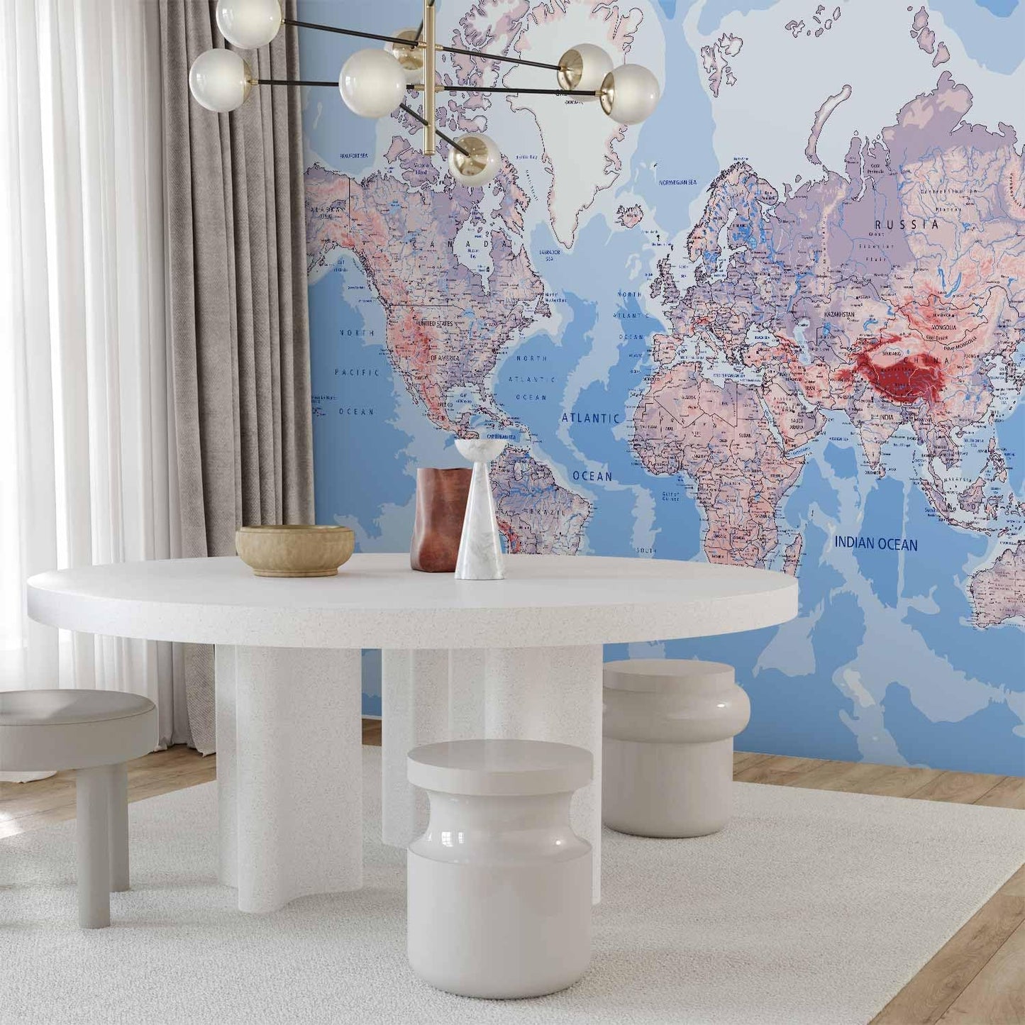 artgeist Wall Mural World Map 193x138 in - XXL Peel and Stick Self-Adhesive Wallpaper Removable Large Sticker Foil Wall Decor Print Picture Image Design Map of The World k-A-0061-a-b