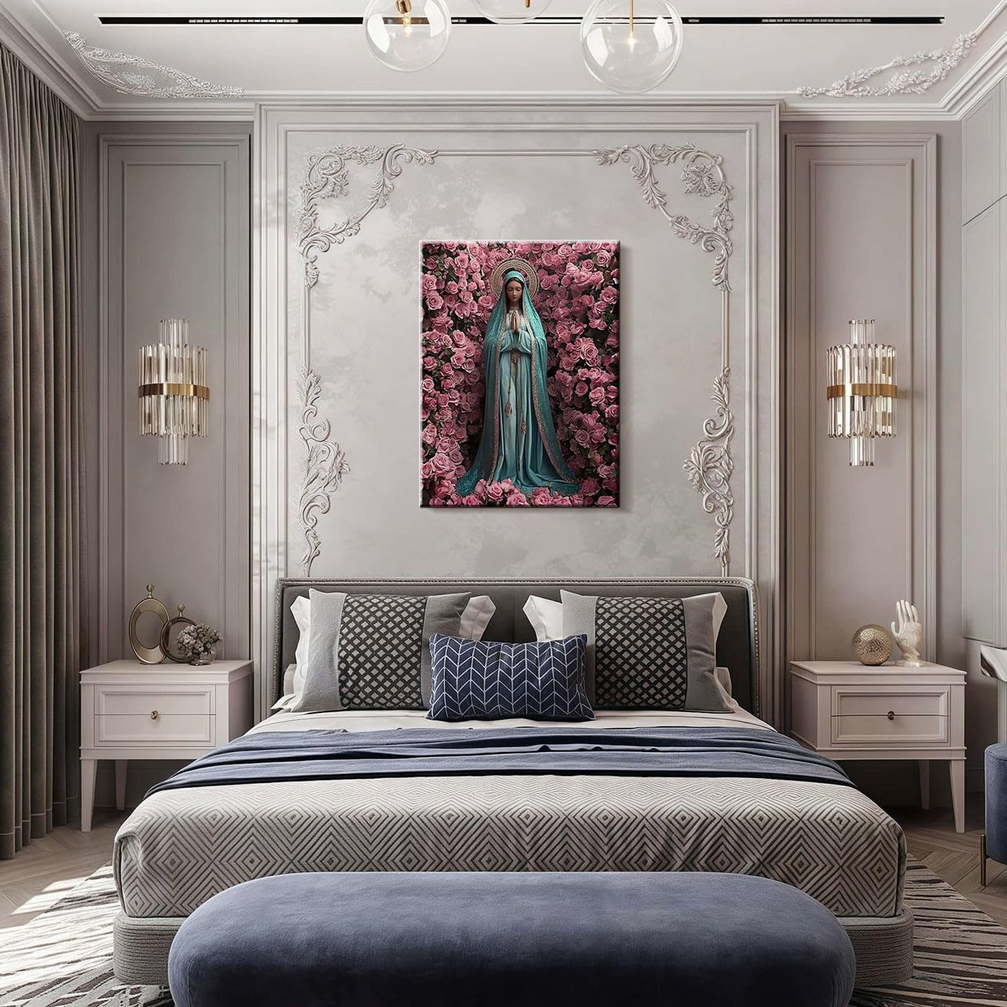 Framed Virgin Mary Catholic Wall Art Decor Canvas Print Wall Painting Religious Poster Artwork for Living Room Bedroom Hallway Gallery Decor 16x24 Inch Ready to Hang