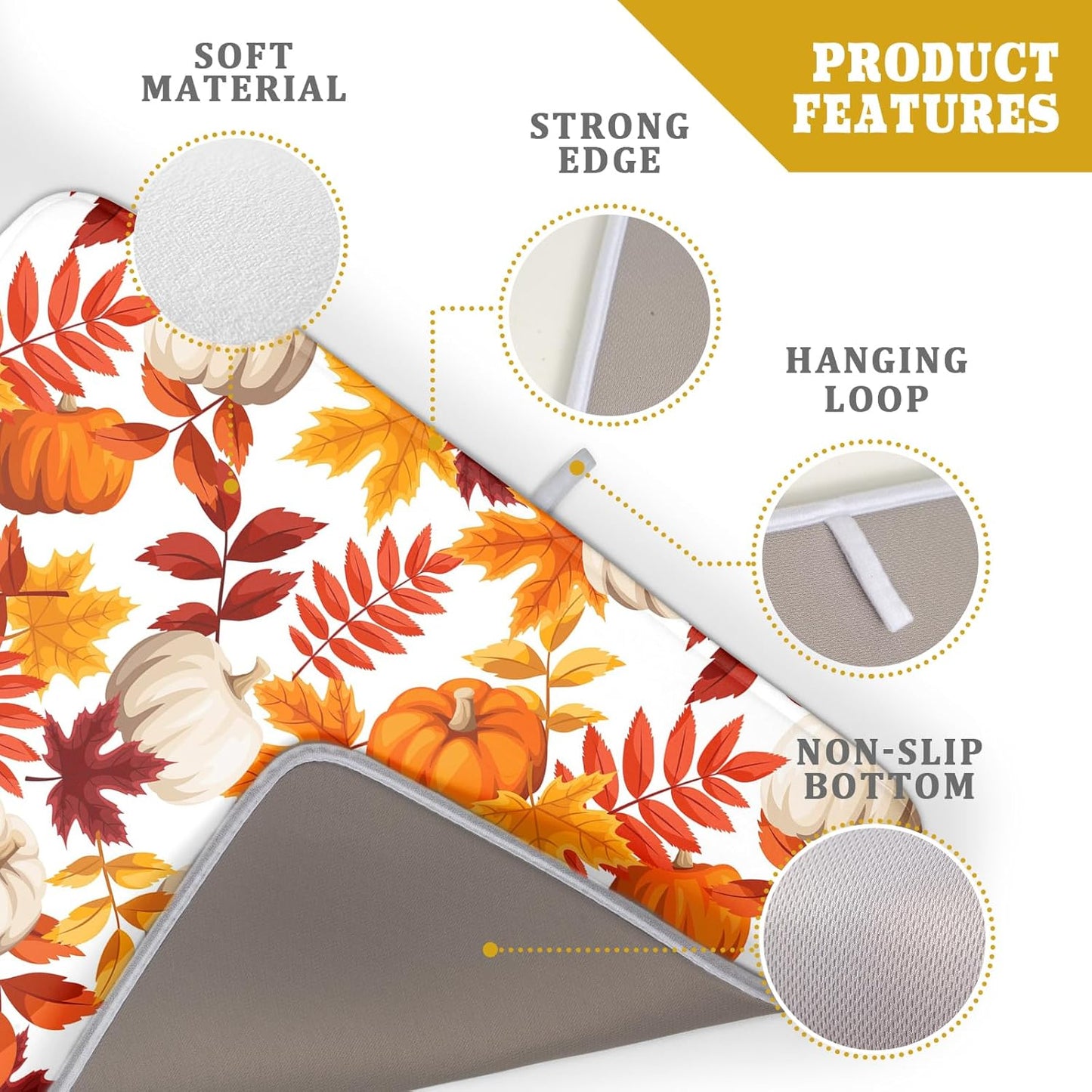 Fall Dish Drying Mat for Kitchen Counter Watercolor Pumpkins Autumn Leaves Thanksgiving Super Absorbent Reversible Microfiber Kitchen Countertop Protector Dishes Pad Large 18x24 inch