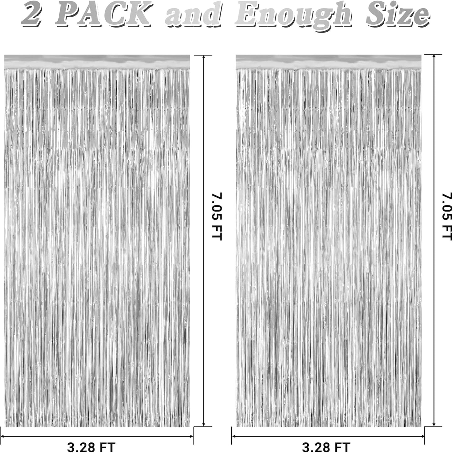2 Pack Tinsel Backdrop, 3.28 FT x 7.05 FT Birthday Party Decorations, Silver Party Streamer Fringe Curtains Foil Backdrop, Metallic Silver Photo Props Party Supplies Party Decor