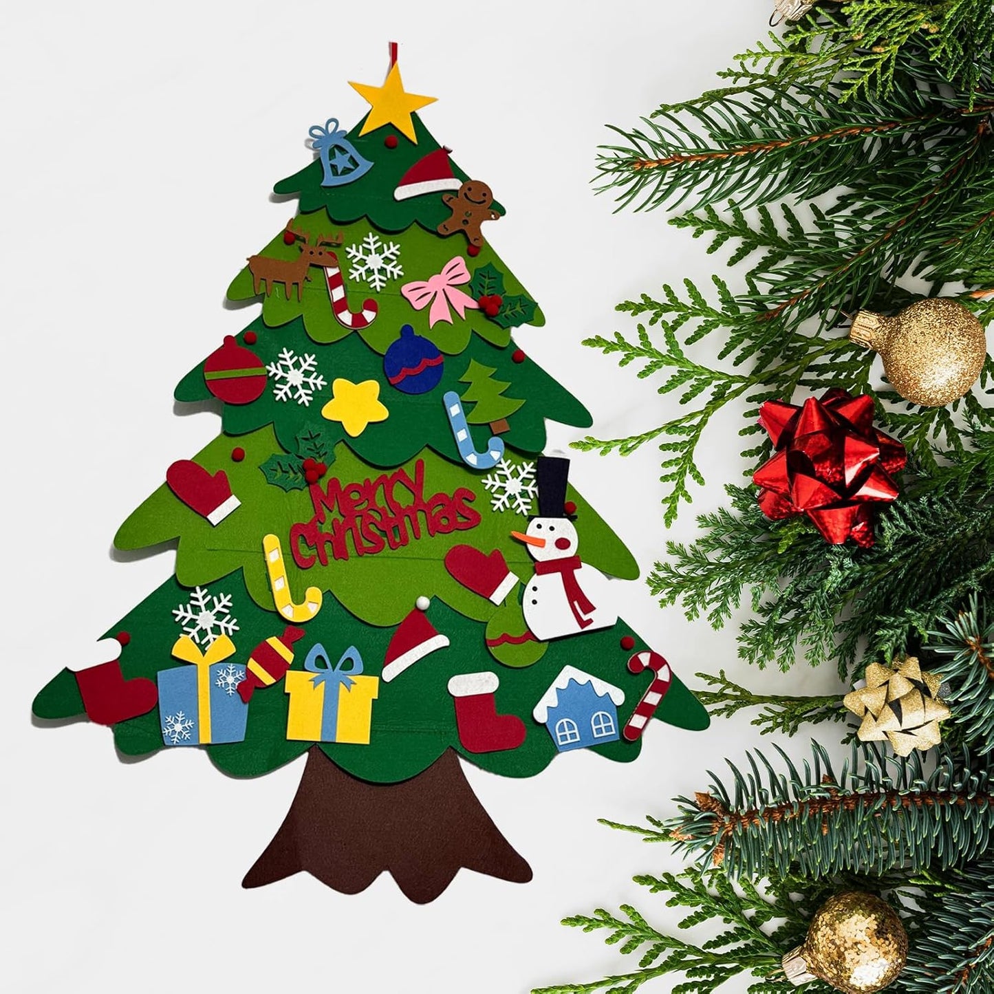 Felt Christmas Tree Set with 32pcs Ornaments, 3.2 feet Wall Hanging DIY Christmas Tree for Kids,Activities