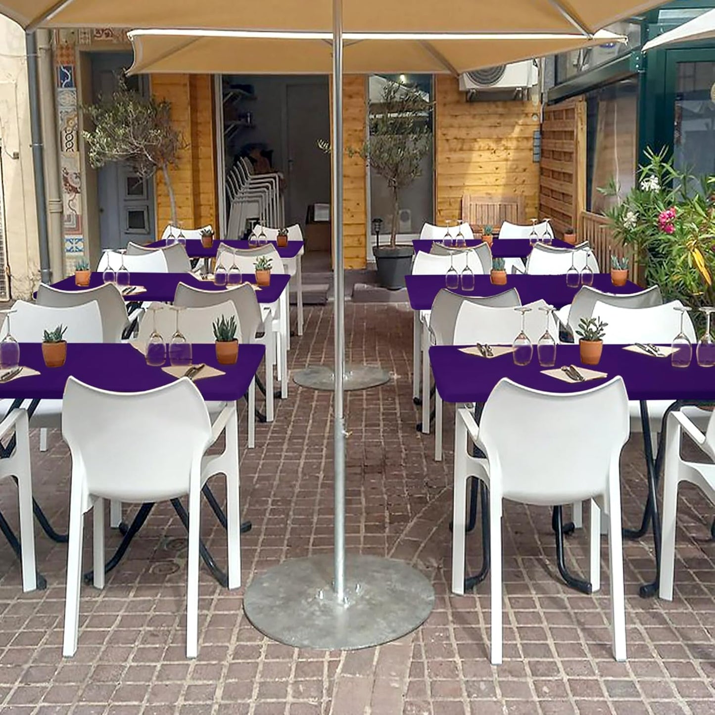 Fitted Tablecloth for 8 foot Rectangle Table-4 Pack Dark Purple Elastic Outdoor Picnic Table Cover-Spandex Stretch Folding Tablecloths 8ft for Camping Dining Room Patio Kitchen Banquet Party