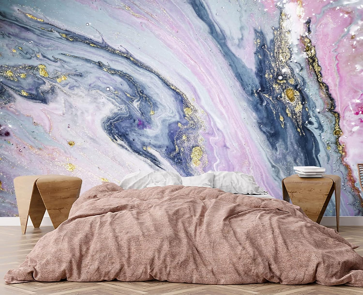 Gilding Marble Pink Wall Mural Wallpaper for Bedroom 137" x 100"