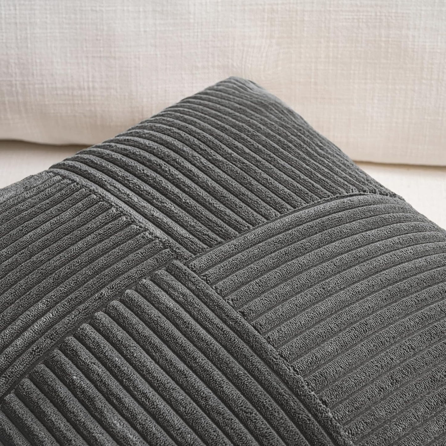 Fancy Homi 2 Packs Dark Gray Long Lumbar Decorative Throw Pillow Covers 12x24 Inch for Couch Bed Sofa, Rustic Farmhouse Boho Home Decor, Soft Striped Corduroy Rectangle Accent Cushion Case 30x60 cm