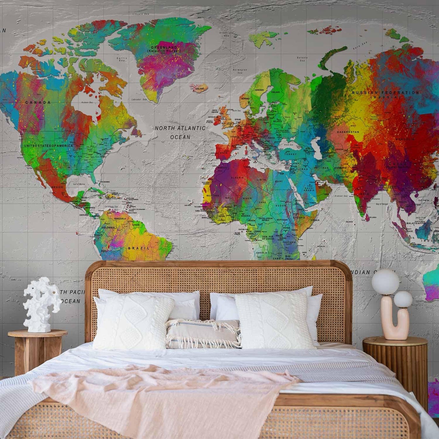 artgeist Premium Wall Mural World Map 98x69 in - XXL Non-Woven Wallpaper Fleece Wall Decor Photo Print Picture Image Design Home Map of The World k-A-0128-a-a