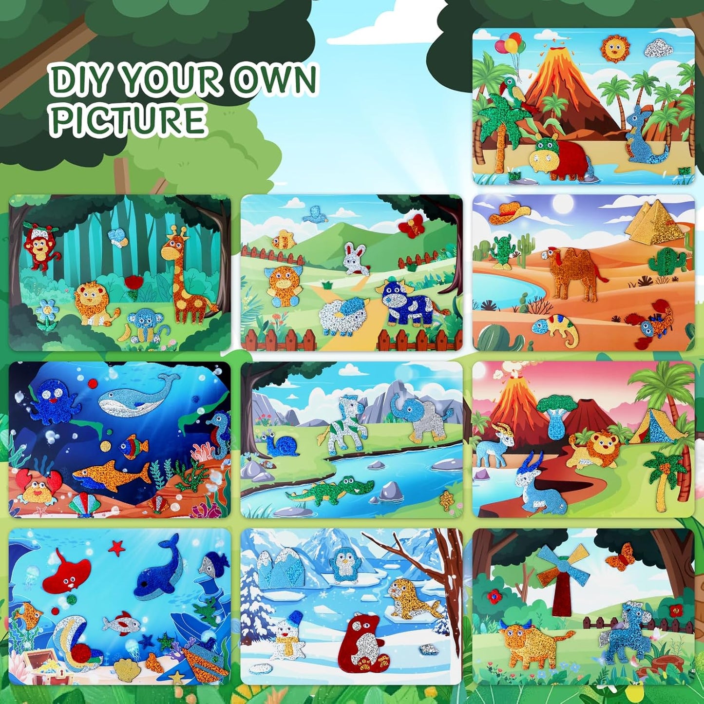 PERRYHOME Foil Arts and Crafts Kits-DIY No Mess Animal Fun Foil Paper Craft Kits,Non-Toxic Kids Car Airplane Travel Activities Toys,Gifts for 4 5 6 7 8 Year Old Girls Boys Toddler Children