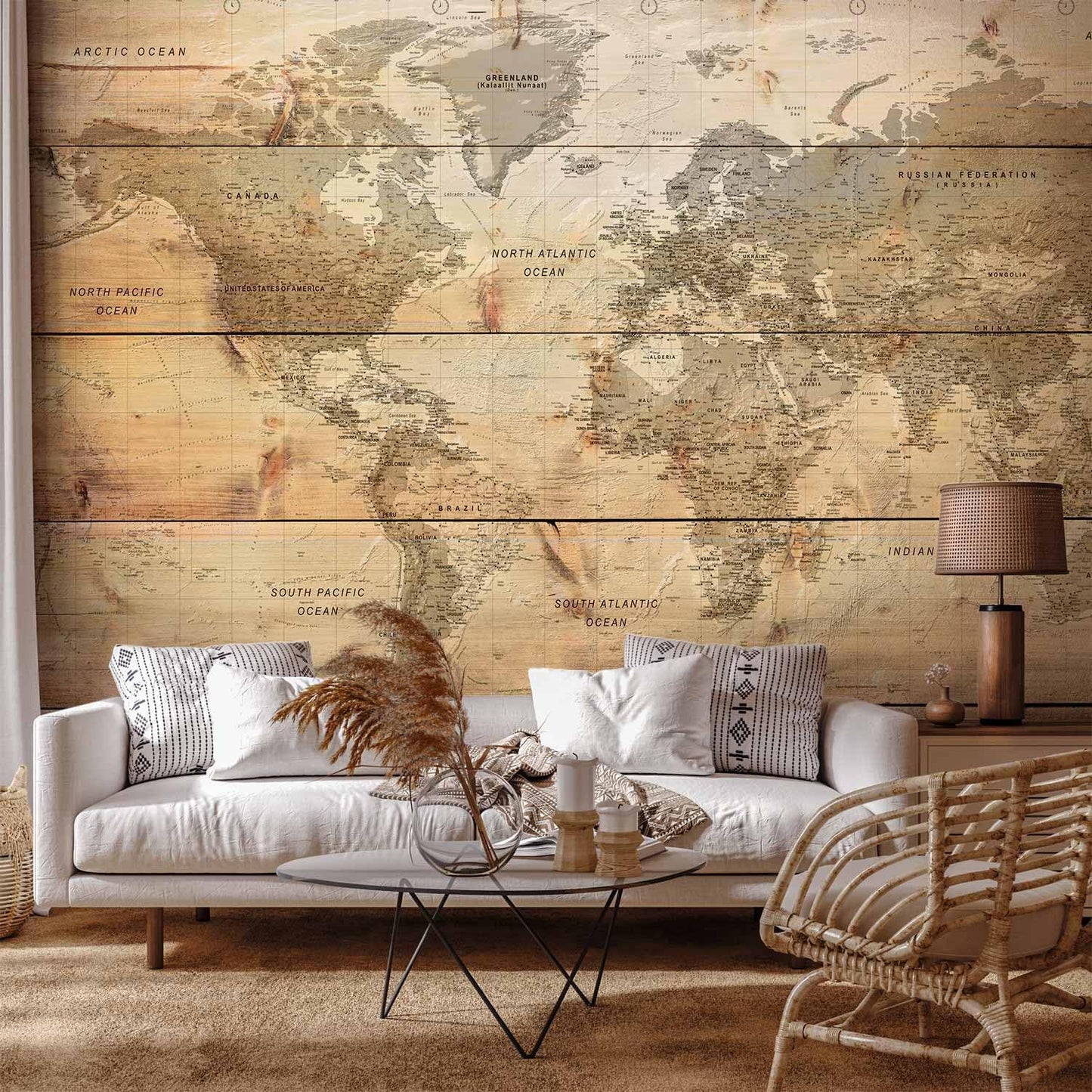 artgeist Premium Wall Mural World Map 118x83 in - XXL Non-Woven Wallpaper Fleece Wall Decor Photo Print Picture Image Design Home Map of The World k-A-0218-a-a