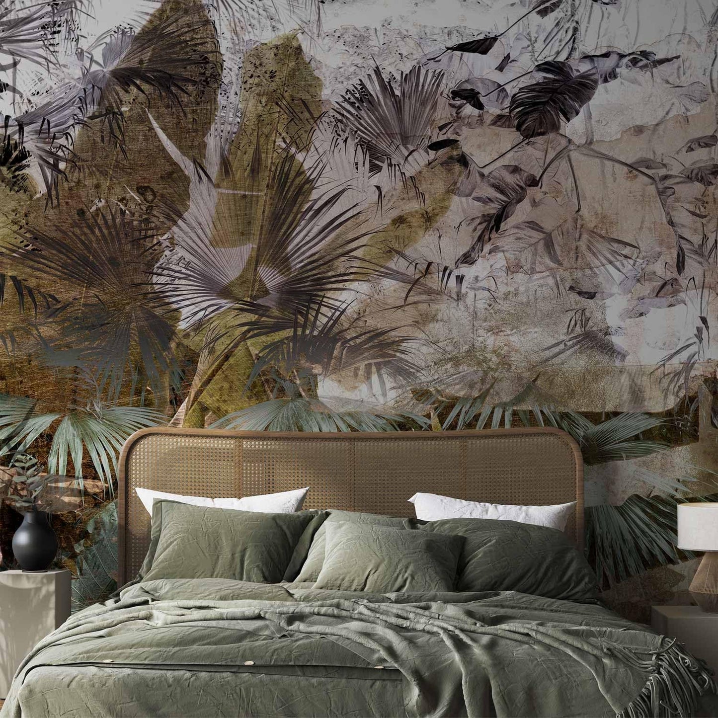 artgeist Premium Wall Mural Tropical Leaves 79x55 in - XXL Non-Woven Wallpaper Fleece Wall Decor Photo Print Picture Image Design Jungle Nature Palm Leaves Like Painted b-C-0789-a-a