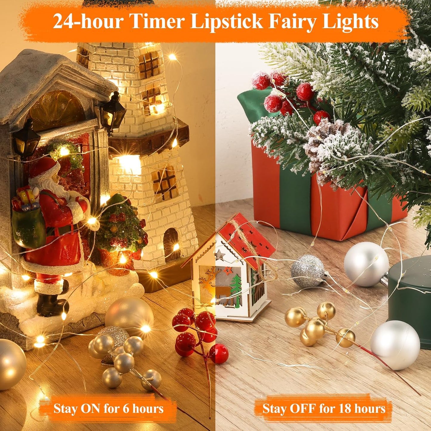 66FT(33*2) Lipstick Mini Fairy Lights Battery Operated, String Lights with Timer, LED Rechargeable Twinkle Lights for Bedroom, Christmas Decorations, Wedding, Vine, Centerpiece Table Decor Warm White