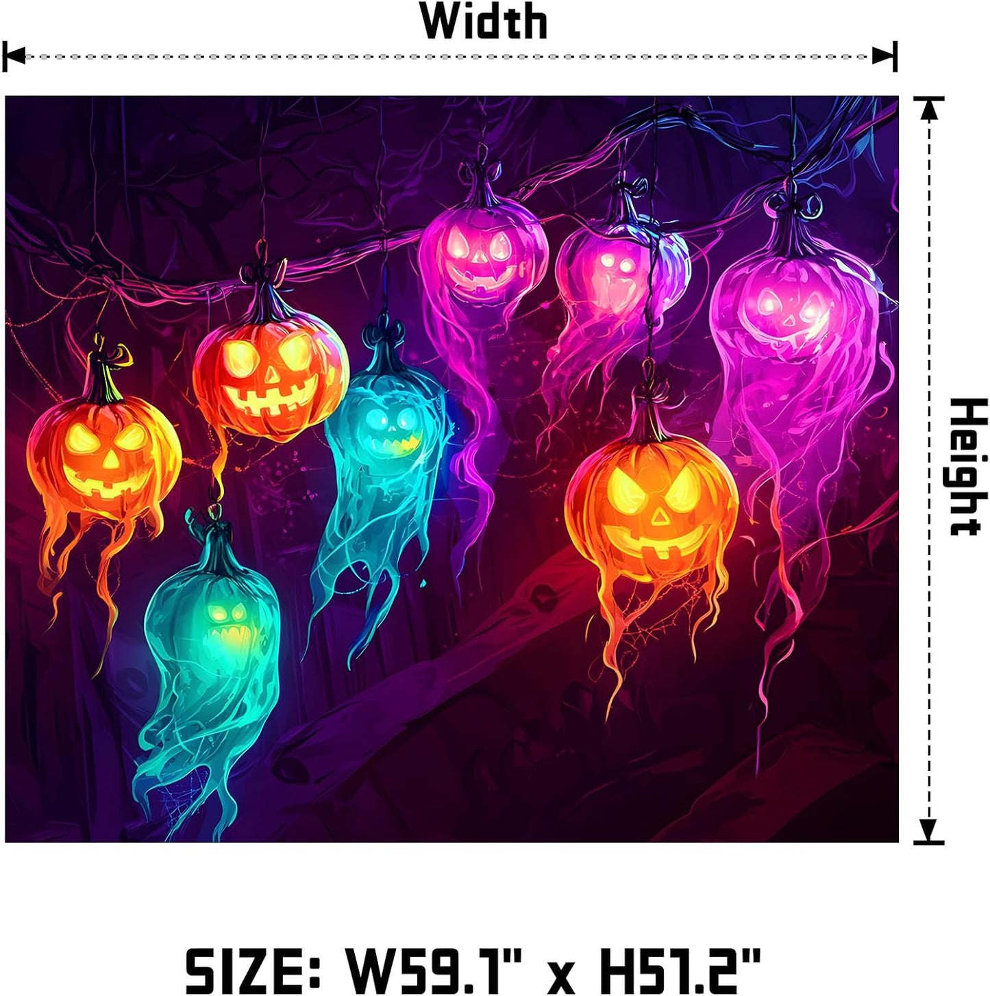 AOHMPT Glow-in-the-Dark Halloween Tapestry - UV Reactive Black Light Wall Hanging Decor for Spooky Parties, Bedroom, Living Room (Jack-o'-lantern, 59" L x 51" W, Unframed)