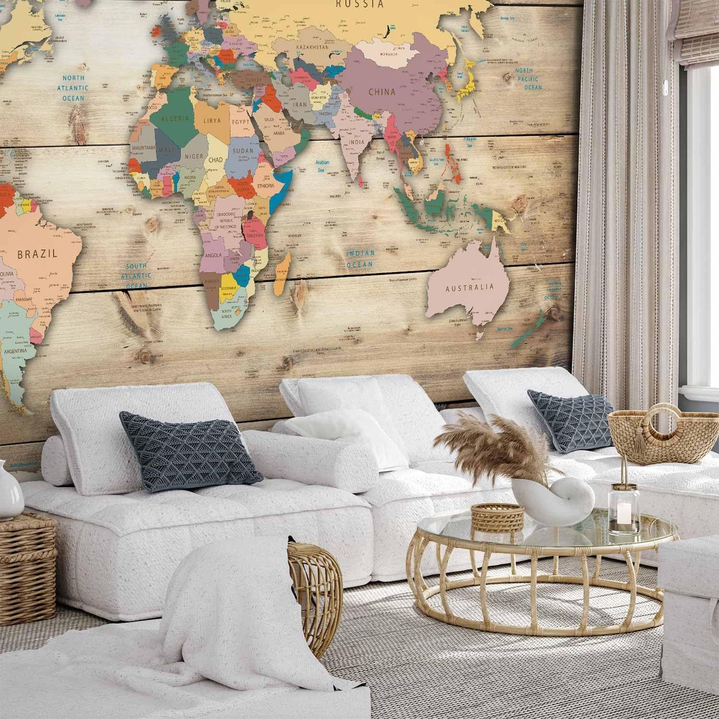 artgeist Premium Wall Mural World Map 79x55 in - XXL Non-Woven Wallpaper Fleece Wall Decor Photo Print Picture Image Design Home Map of The World k-B-0009-a-b