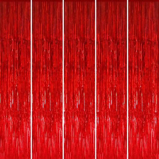 GOER 3.2 ft x 8.2 ft Metallic Tinsel Foil Fringe Curtains Party Photo Backdrop Party Streamers for Birthday,Graduation,New Year Eve Decorations Wedding Decor (5 Packs,Red)