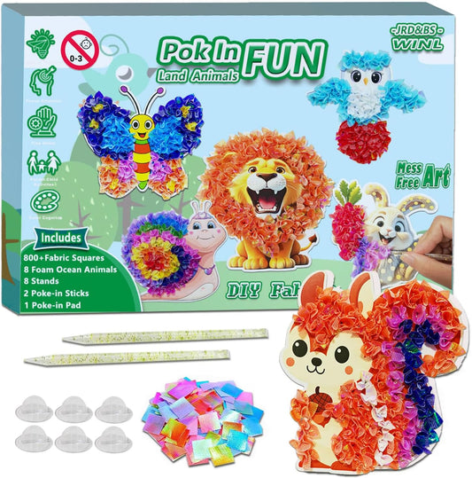 mom&myaboys Poke A Dot Art Kit - Animals Theme with Snail, Lion, Owl, Squirrel, Butterfly | No-Mess Sewing Craft for Kids Ages 4-8 | Creative Toys for Girls & Boys | Fun Gift for Birthday, Christmas