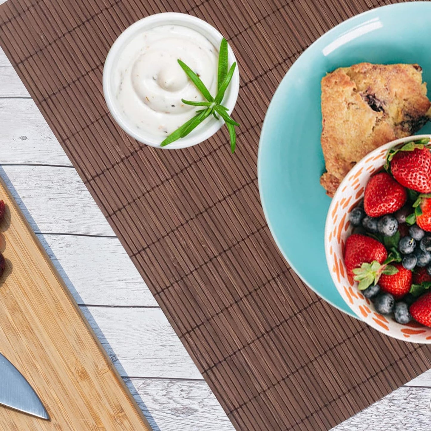 ANDSTAR Set of 8 Pcs Bamboo Placemats Sushi Rolling Mat Japanese Style Natural Anti-Slip Bamboo Placemats Washable Heat-Resistant Table Mats for Dining Room and Kitchen（Chocolate）