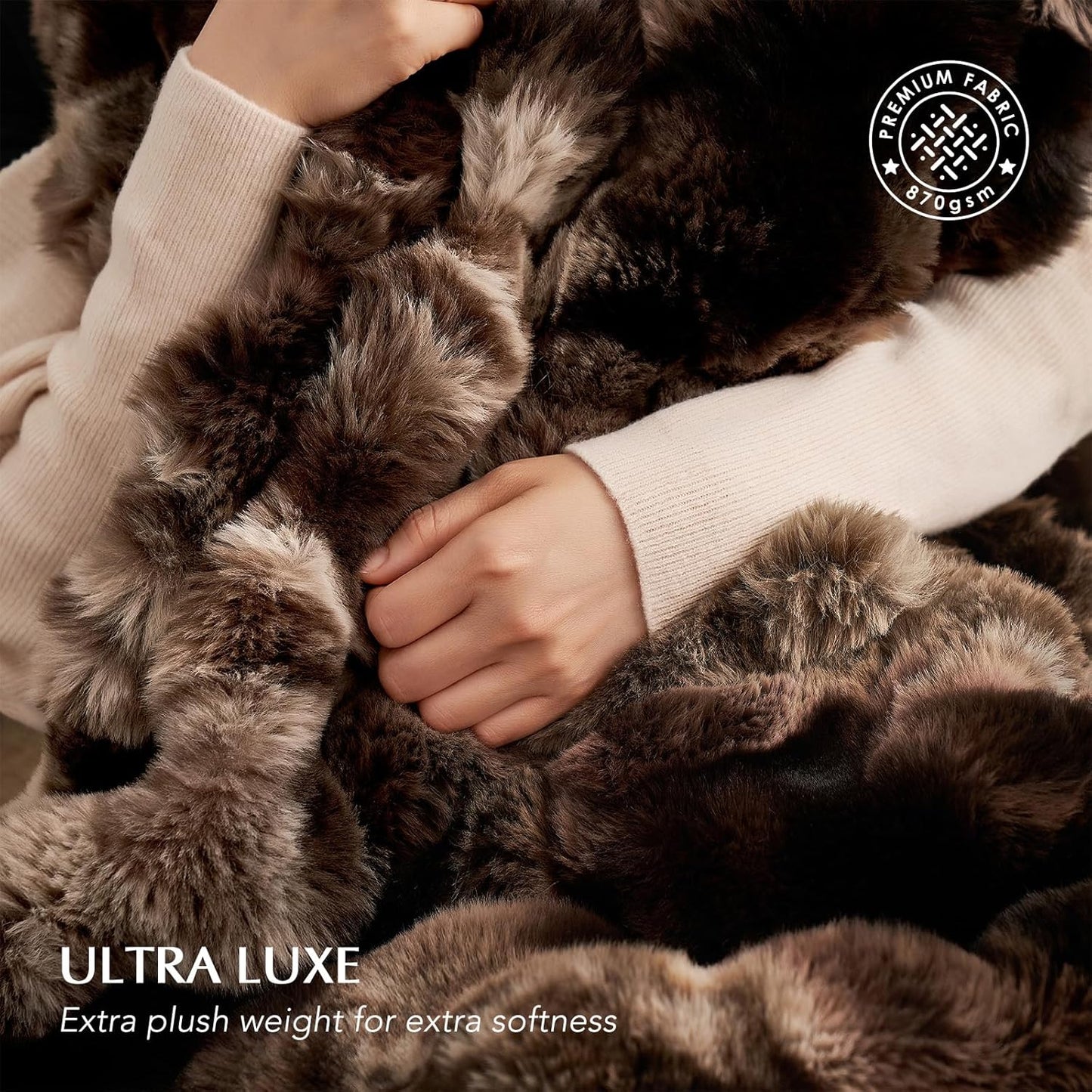 EVERGRACE Ultra Soft Luxury Fluffy Ridgeline Faux Rabbit Fur Throw Blanket, Thick Warm Bubble Throw for Bed, Cozy Plush Reversible Blankets for Couch, Chair, Sofa, Mocha Brown, 50x60 Inches, 870 GSM