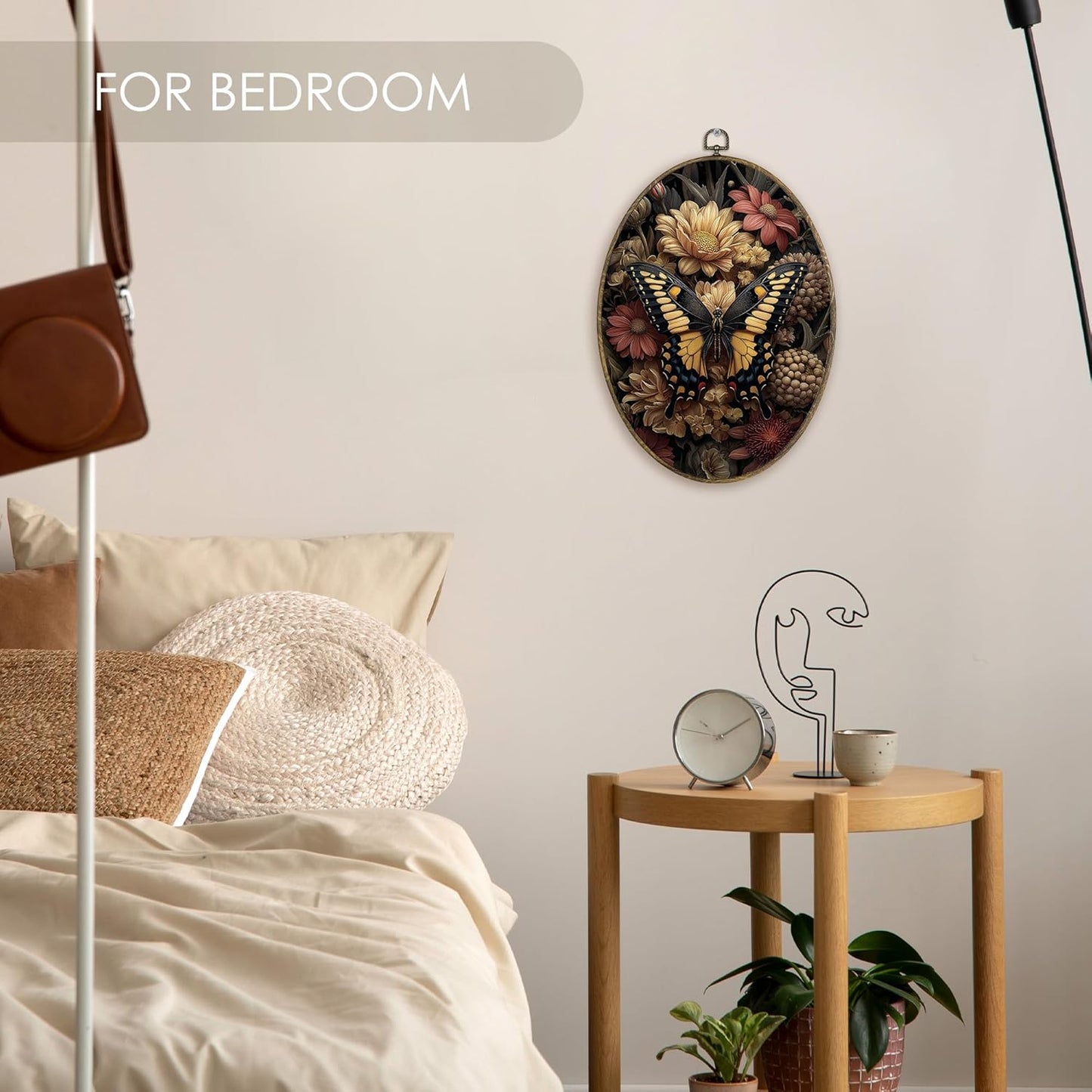 Fewgb Vintage Dark Moody Butterfly Floral Oval Wall Art Decor Framed, Farmhouse Dark Cottagecore Academia Canvas Wall Art Prints Picture, Botanical Hanging Room Decor Artwork for Kitchen Bathroom 9x12