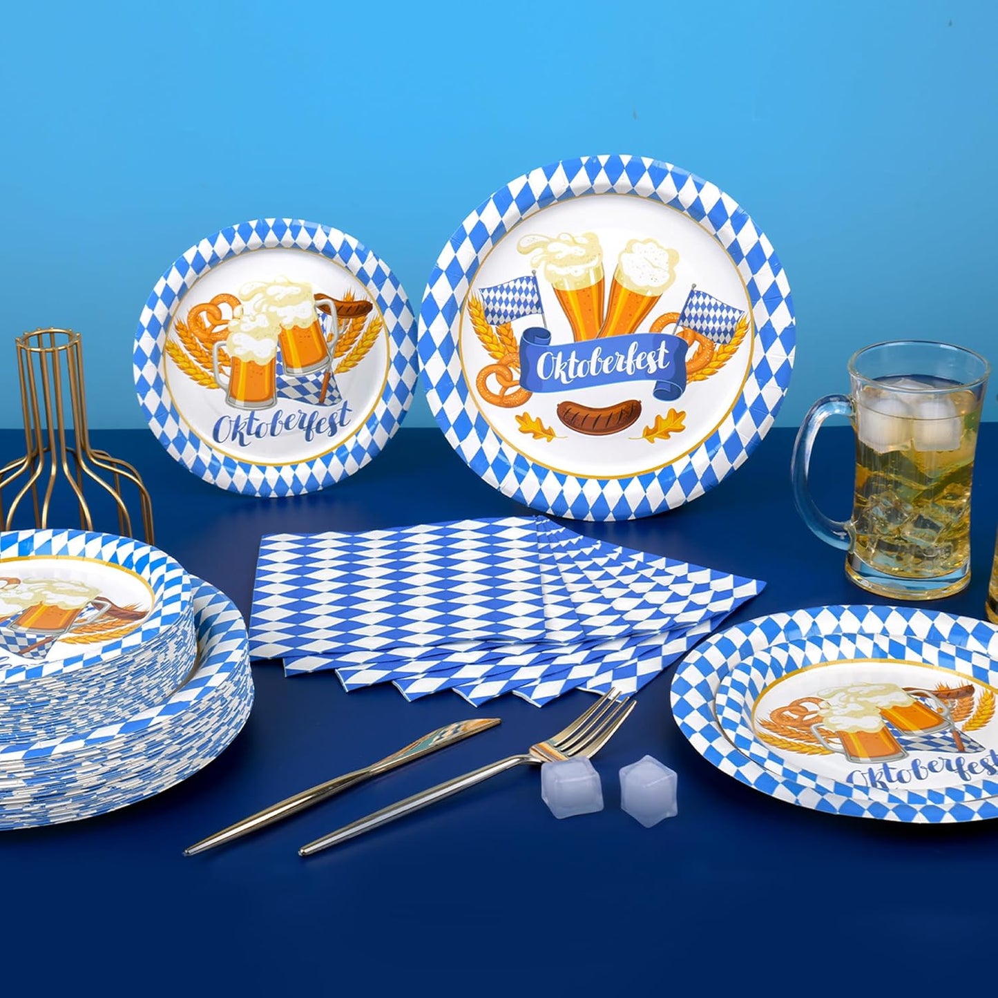 150Pcs Oktoberfest Party Supplies Oktoberfest Paper Plates and Napkins Oktoberfest Party Dinner Dessert Plate Disposable Decorations for Beer Festival Tableware,Serves 50 Guests