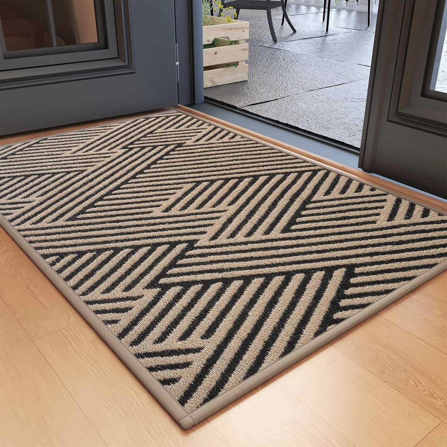 Front Door Mat Outside Entrance, Non Slip Rubber Backing, Trap Dirt and Moisture, Easy Clean Low Profile Welcome Floor Mats for Patio Porch Indoor Outdoor Entry Mat, 31x47 Inch, Brown