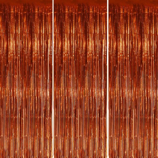 3 Pack Foil Fringe Backdrop - Bronze Shiny Tinsel Curtains for Party Decoration/Photo Booth Props - 3.3x8.2 FT Metallic Foil Backdrop for Birthday, Wedding, Graduation, Christmas.