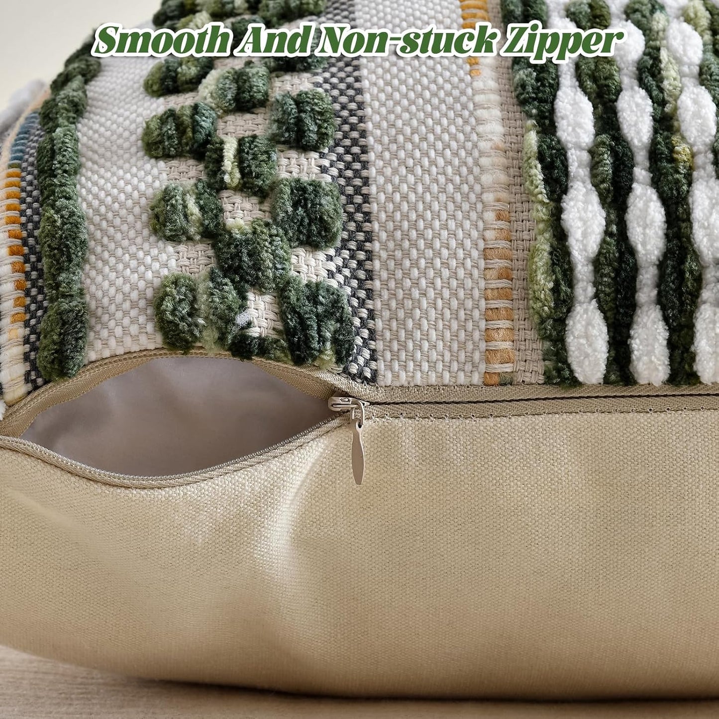 AmHoo Chenille Striped Textured Boho Throw Pillow Covers Aesthetic with Tassels Woven Decorative Pillow Case for Couch Bed Sofa Bedroom Modern Funky 18 x 18-Inch Sage Green