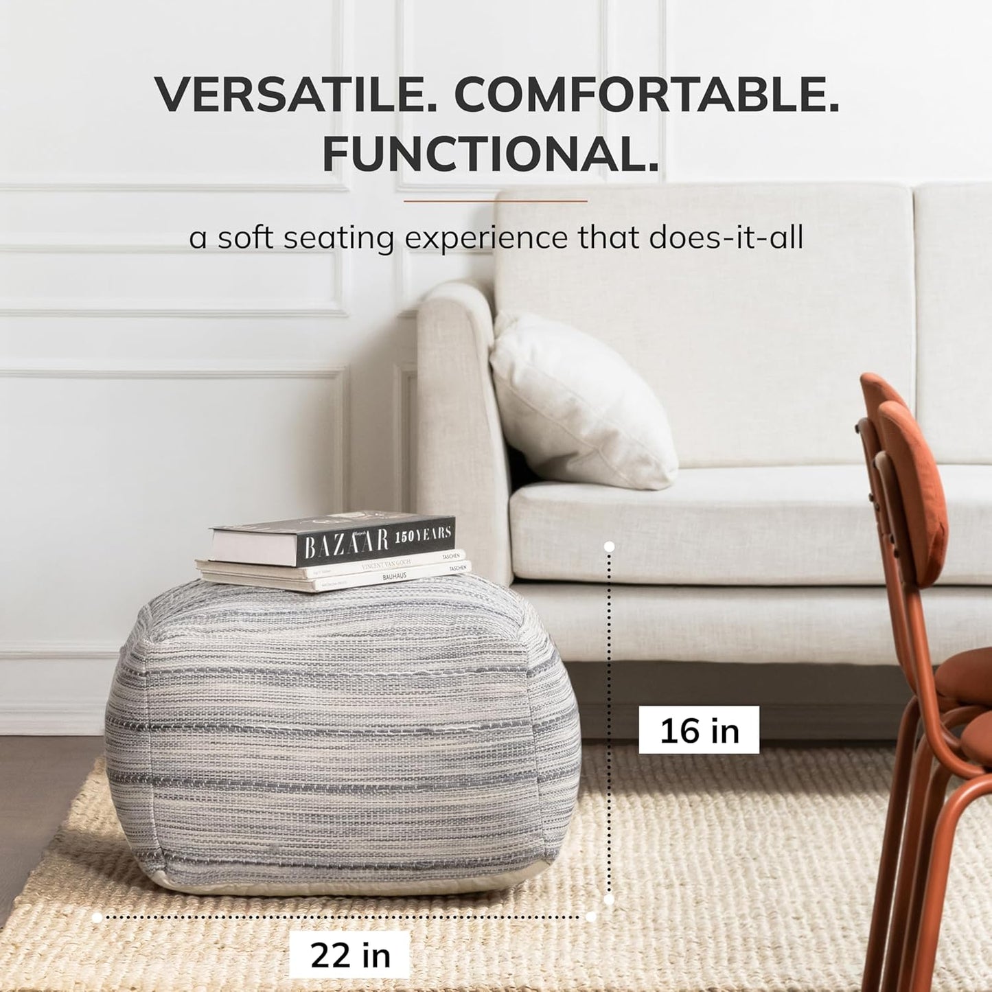 Anji Mountain 22"x22"x16" Handmade & Handcrafted Ottoman Pouf Comfortable Pouf Ottoman Foot Rest & Home Décor Accent for Living Room, Bedroom, Nursery, Kids Room, Patio