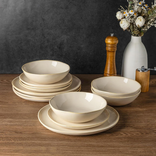 AmorArc Ceramic Dinnerware Sets,Handmade Reactive Glaze Stoneware Plates and Bowls Sets,Highly Chip and Crack Resistant | Dishwasher & Microwave Safe Dishes Set,Service for 6 (18pc)