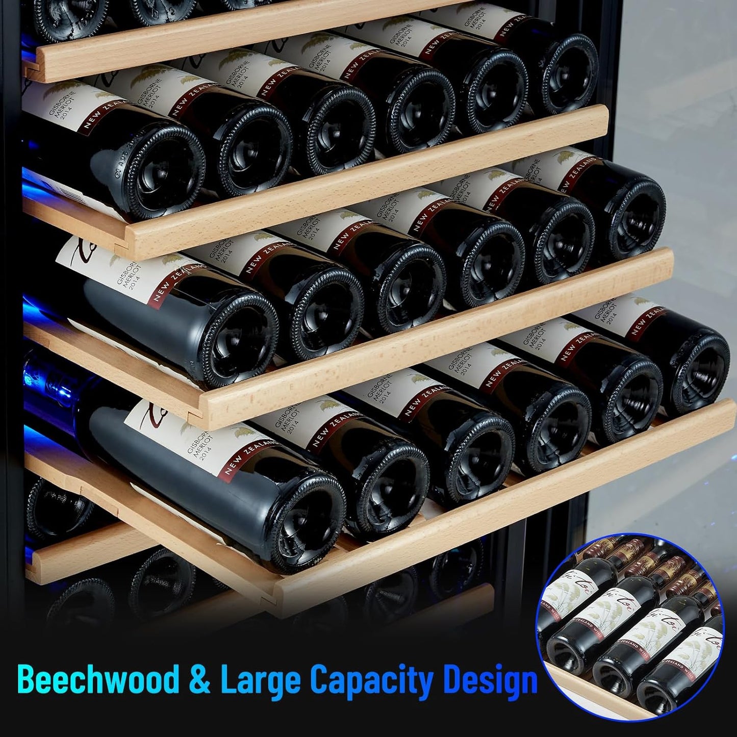 Freestanding 180 Bottle Wine Fridge - 24" Built-in Cooler with Upgraded Compressor Cooling and Intelligent Temperature Memory, Large Capacity Refrigerator