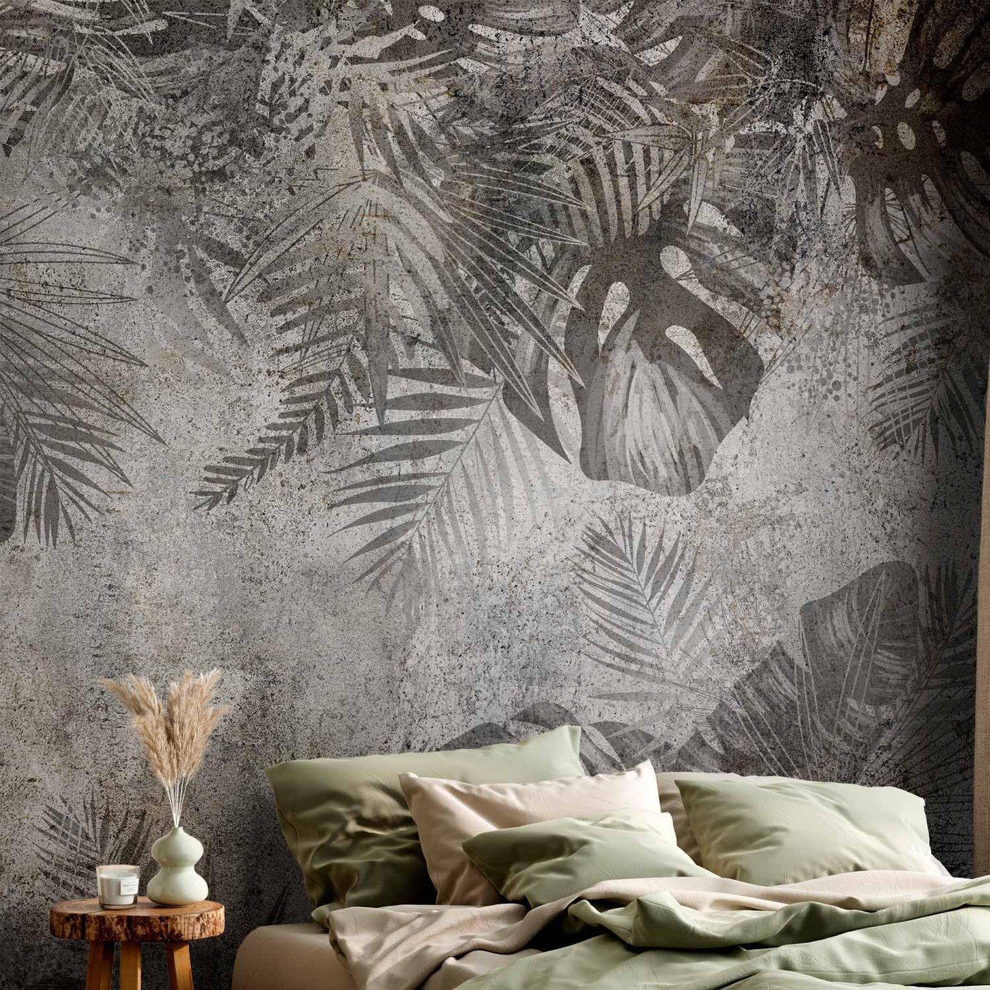 artgeist Wall Mural Tropical Leaves 157x110 in - XXL Non-Woven Wallpaper Fleece Wall Decor Photo Print Picture Image Design Landscape Palms Leaves Monstera Grey b-C-0825-a-a